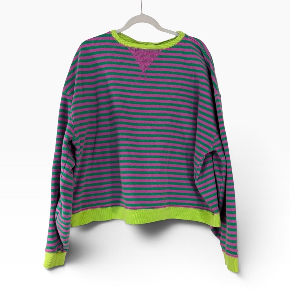We The Free Free People Striped Sweatshirt Purple Green Lime Boxy Small